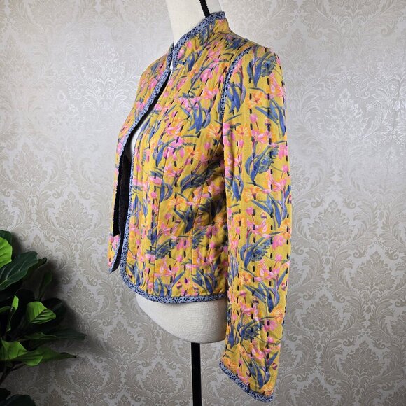 Anthropologie Size XS Quilted Floral Jacket Embroidery Detail Contrast Trim - Picture 5 of 13